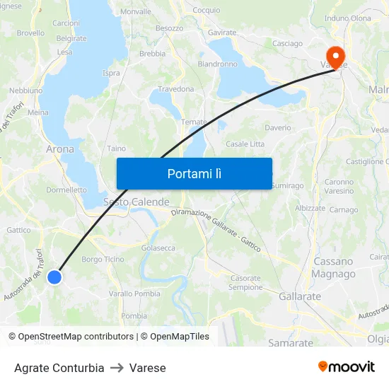 Agrate Conturbia to Varese map