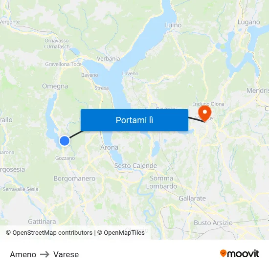 Ameno to Varese map