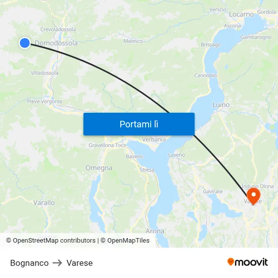 Bognanco to Varese map