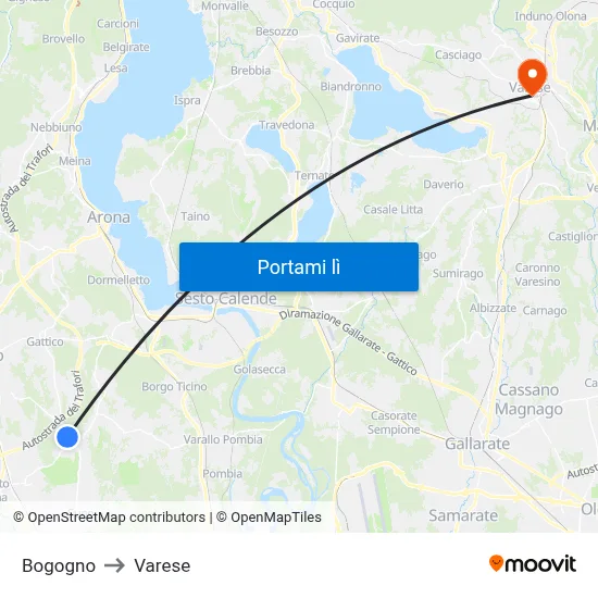 Bogogno to Varese map