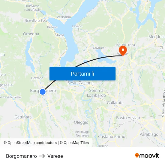 Borgomanero to Varese map
