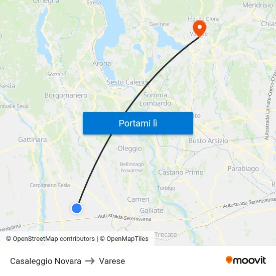 Casaleggio Novara to Varese map
