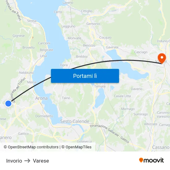 Invorio to Varese map