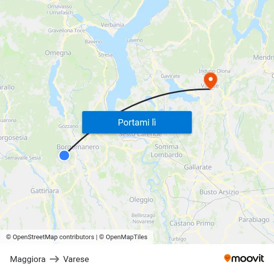 Maggiora to Varese map