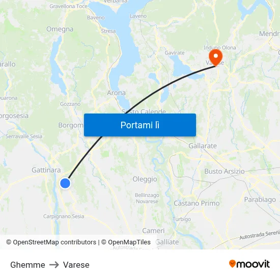 Ghemme to Varese map