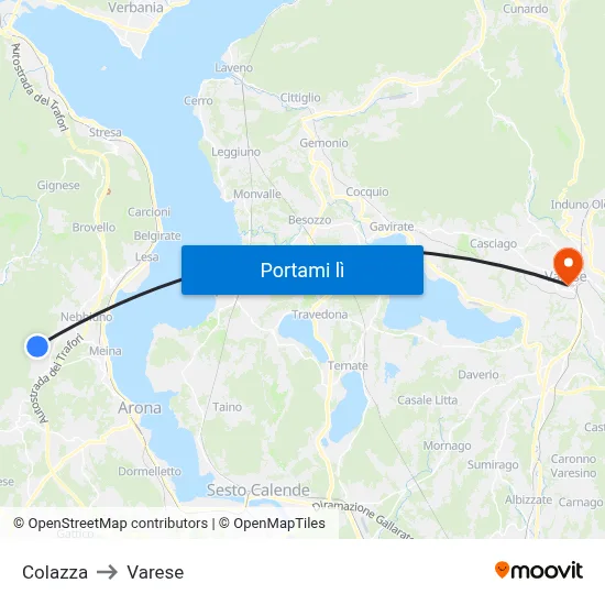 Colazza to Varese map