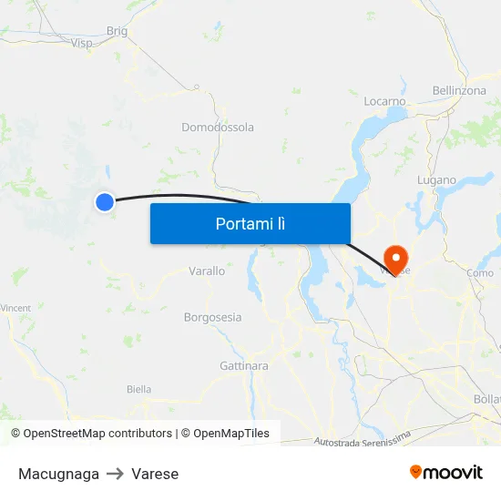 Macugnaga to Varese map