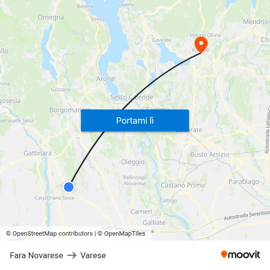 Fara Novarese to Varese map