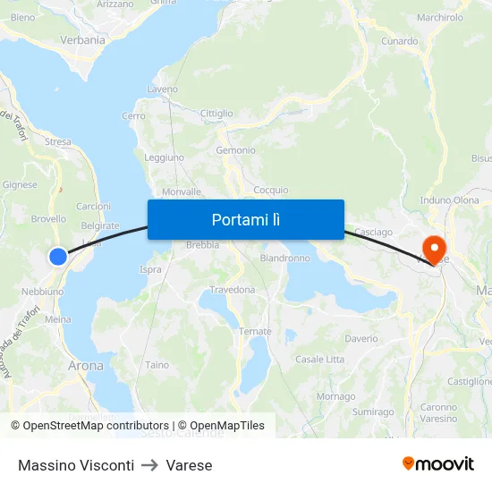 Massino Visconti to Varese map