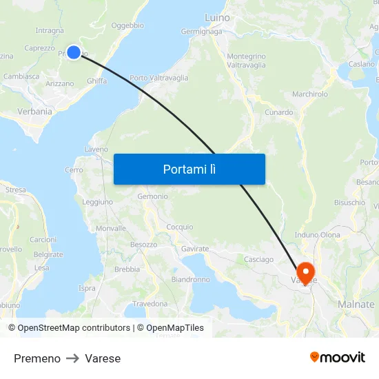 Premeno to Varese map