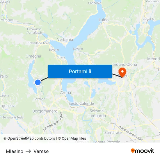 Miasino to Varese map