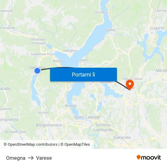 Omegna to Varese map