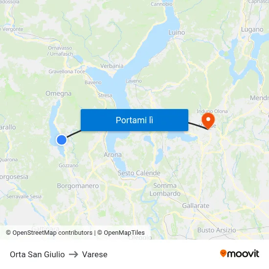 Orta San Giulio to Varese map