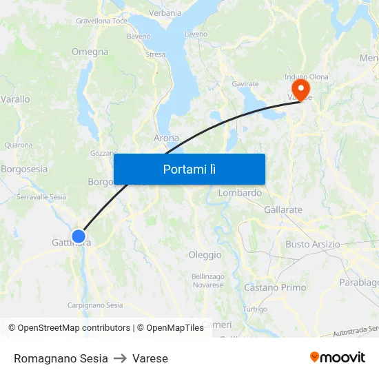 Romagnano Sesia to Varese map