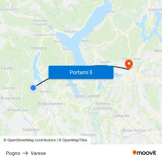 Pogno to Varese map