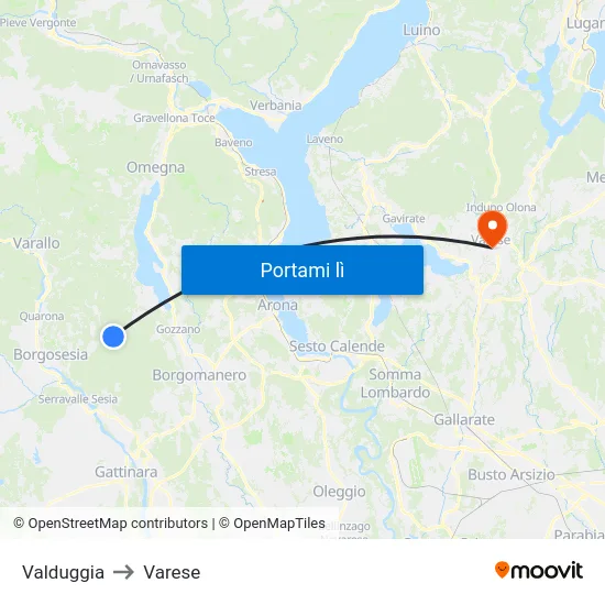 Valduggia to Varese map