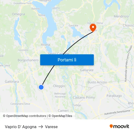 Vaprio D' Agogna to Varese map