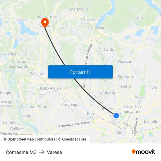 Comasina M3 to Varese map
