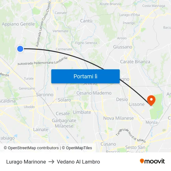 Lurago Marinone to Vedano Al Lambro map