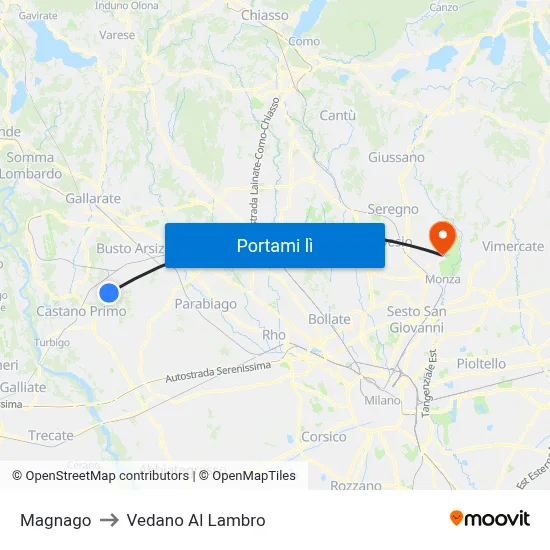 Magnago to Vedano Al Lambro map