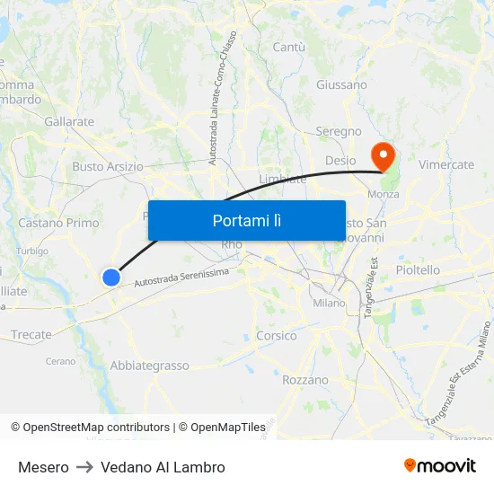 Mesero to Vedano Al Lambro map