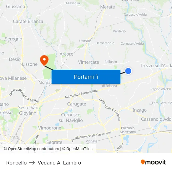 Roncello to Vedano Al Lambro map
