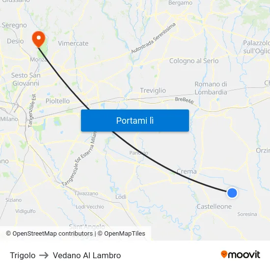 Trigolo to Vedano Al Lambro map