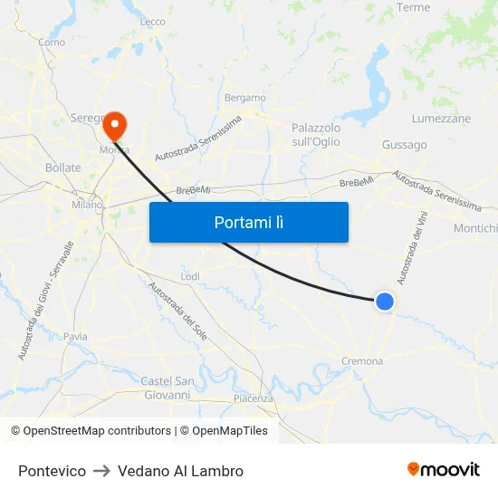 Pontevico to Vedano Al Lambro map