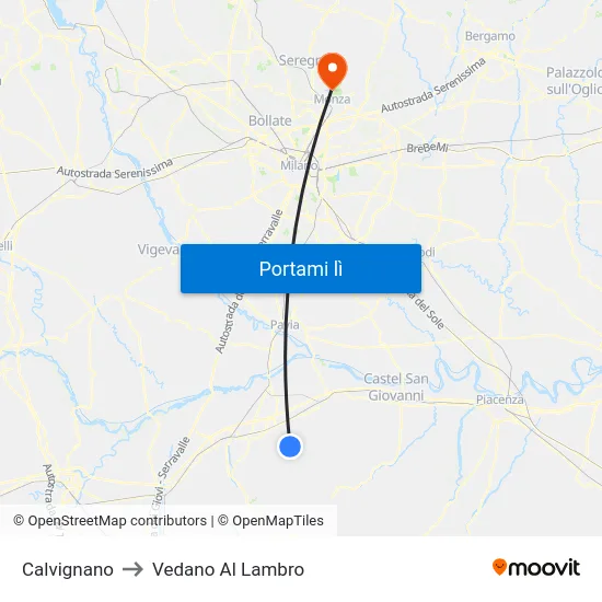 Calvignano to Vedano Al Lambro map