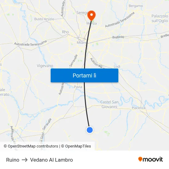 Ruino to Vedano Al Lambro map