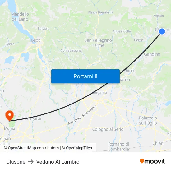 Clusone to Vedano Al Lambro map
