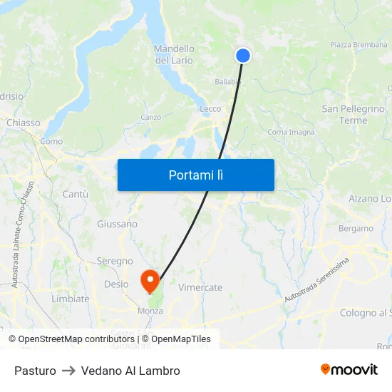 Pasturo to Vedano Al Lambro map