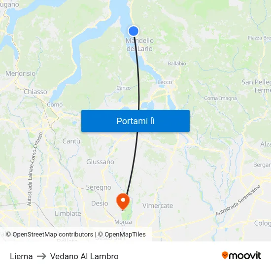 Lierna to Vedano Al Lambro map