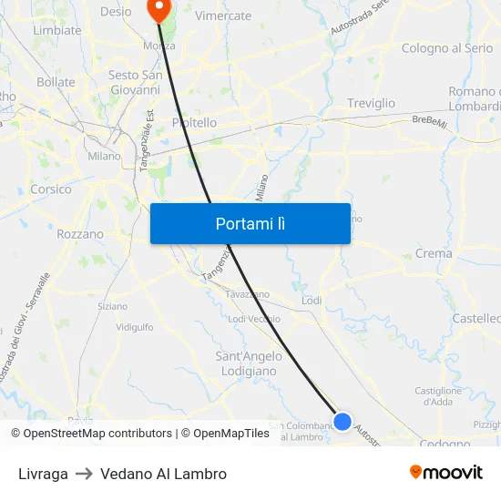 Livraga to Vedano Al Lambro map