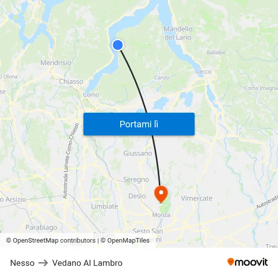 Nesso to Vedano Al Lambro map