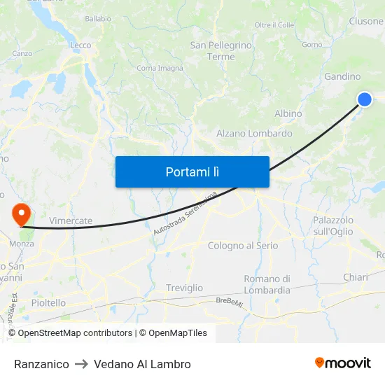 Ranzanico to Vedano Al Lambro map