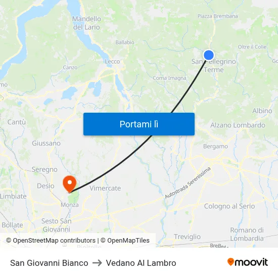 San Giovanni Bianco to Vedano Al Lambro map