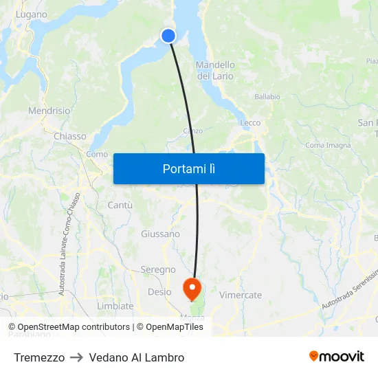 Tremezzo to Vedano Al Lambro map