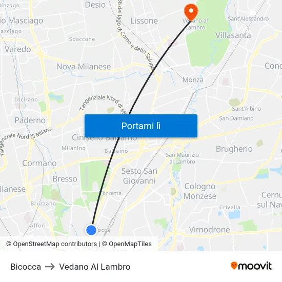 Bicocca to Vedano Al Lambro map