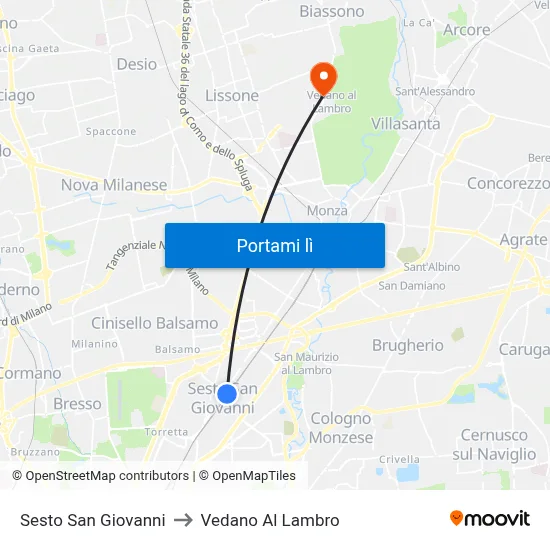 Sesto San Giovanni to Vedano Al Lambro map