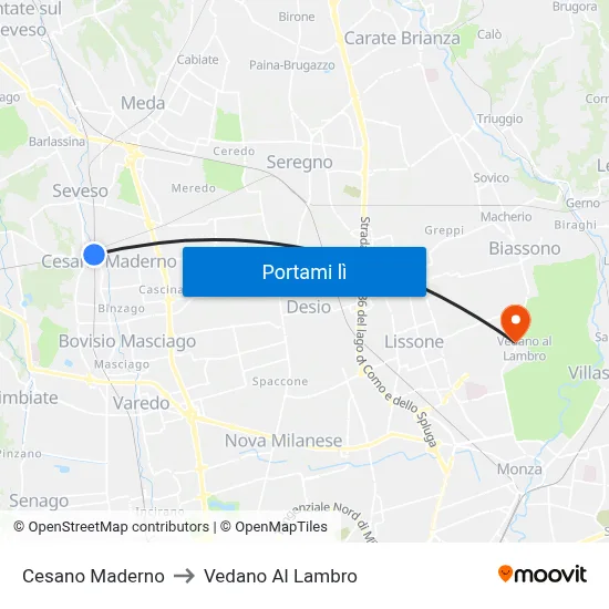 Cesano Maderno to Vedano Al Lambro map