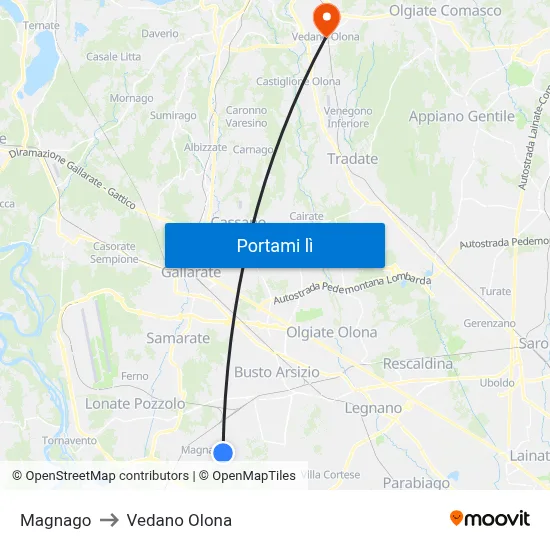 Magnago to Vedano Olona map