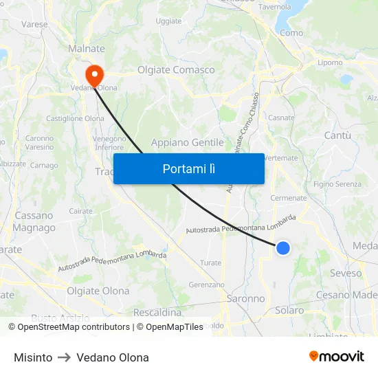 Misinto to Vedano Olona map