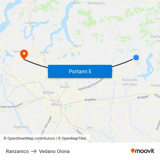 Ranzanico to Vedano Olona map