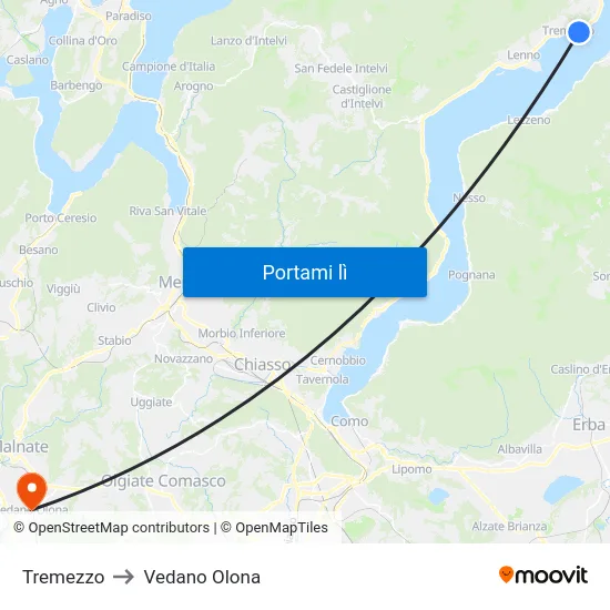 Tremezzo to Vedano Olona map