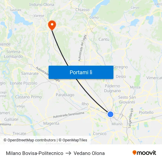 Milano Bovisa-Politecnico to Vedano Olona map