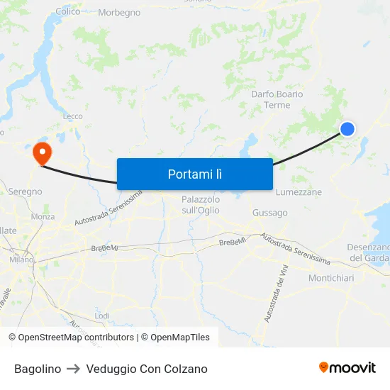 Bagolino to Veduggio Con Colzano map