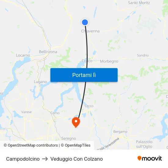Campodolcino to Veduggio Con Colzano map