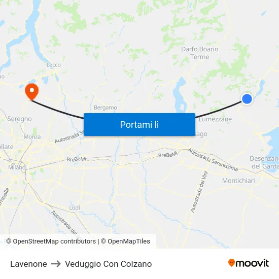 Lavenone to Veduggio Con Colzano map