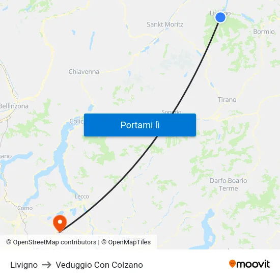 Livigno to Veduggio Con Colzano map